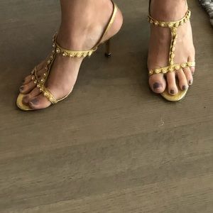 Manolo Blahnik Gold jeweled heels